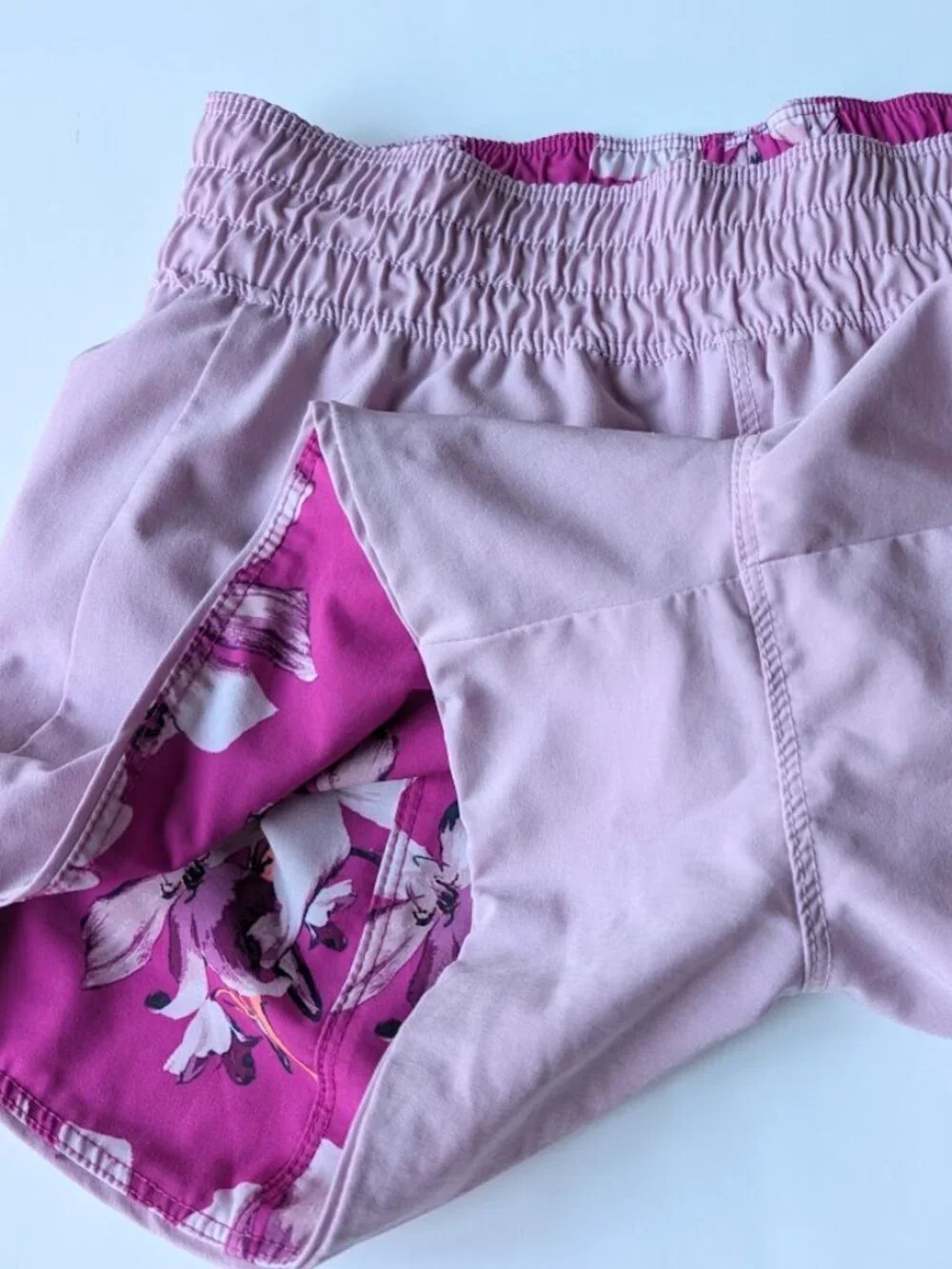 Avia Athletic Active Reversible Floral Magenta Running Shorts Girls L(10-12)